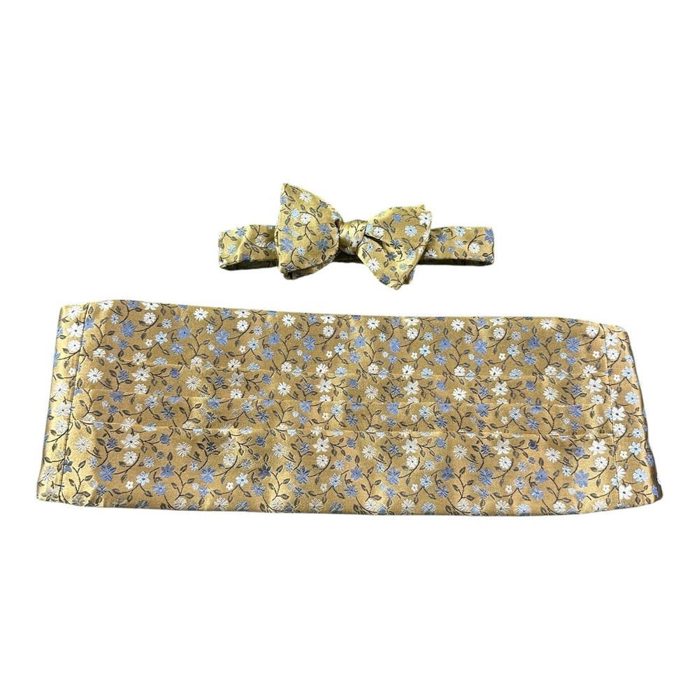 Carrot & Gibbs Golden Floral AOP Pure Silk Cummerbund Bowie Set USA
